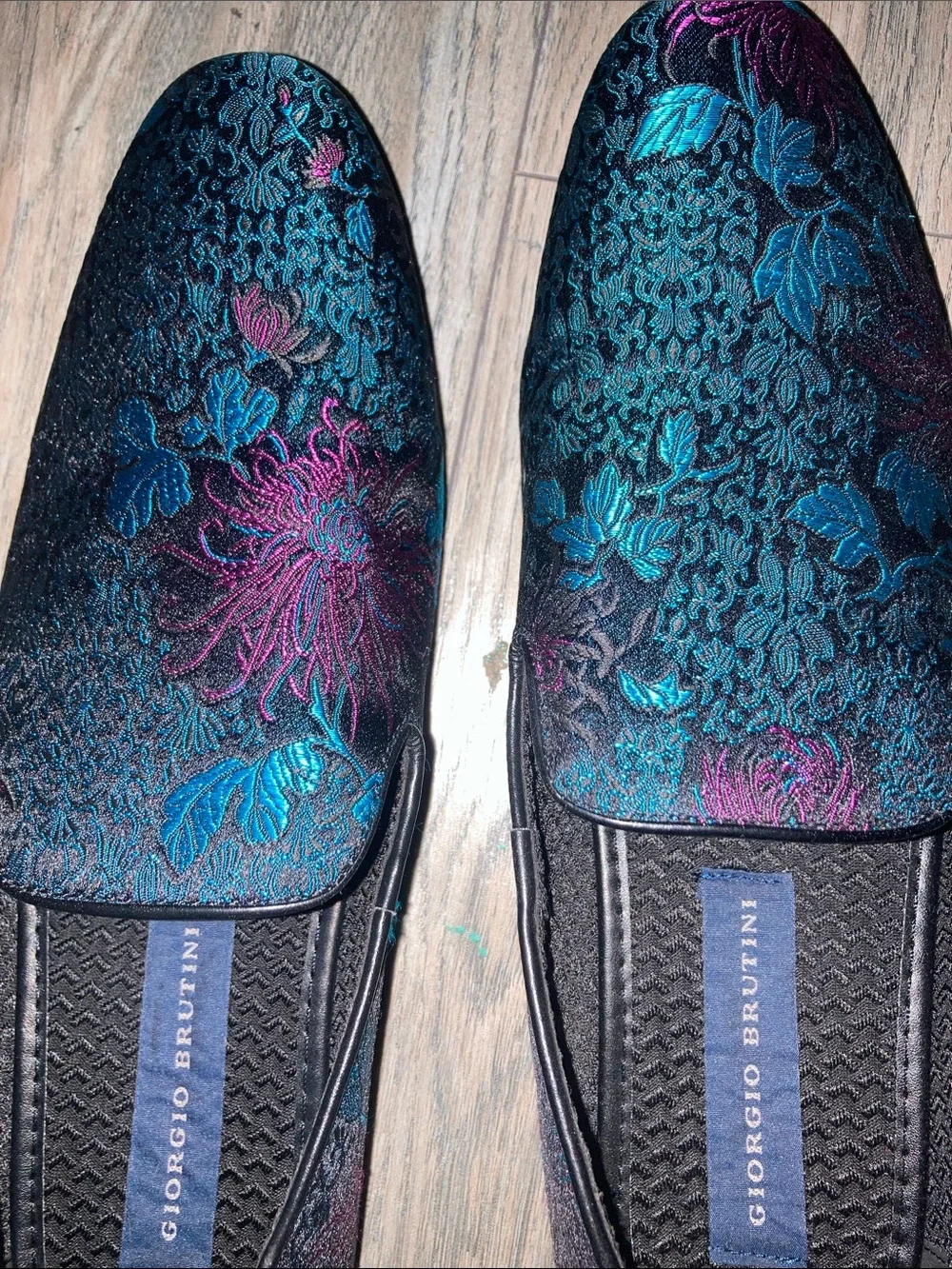 Giorgio Brutini Teal and Purple Floral Jacquard Slip-On Loafers